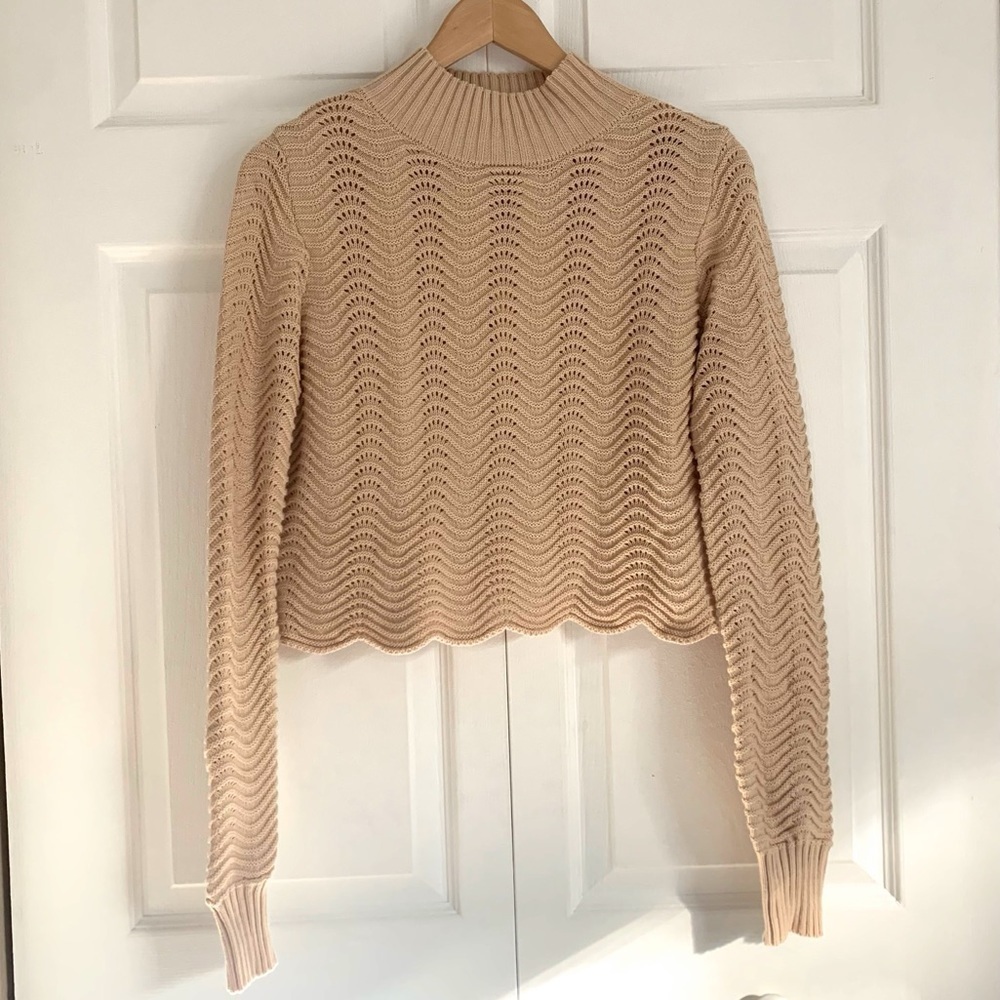 Caramel Cream/Beige Knit Sweater Mock Turtleneck, Size Small